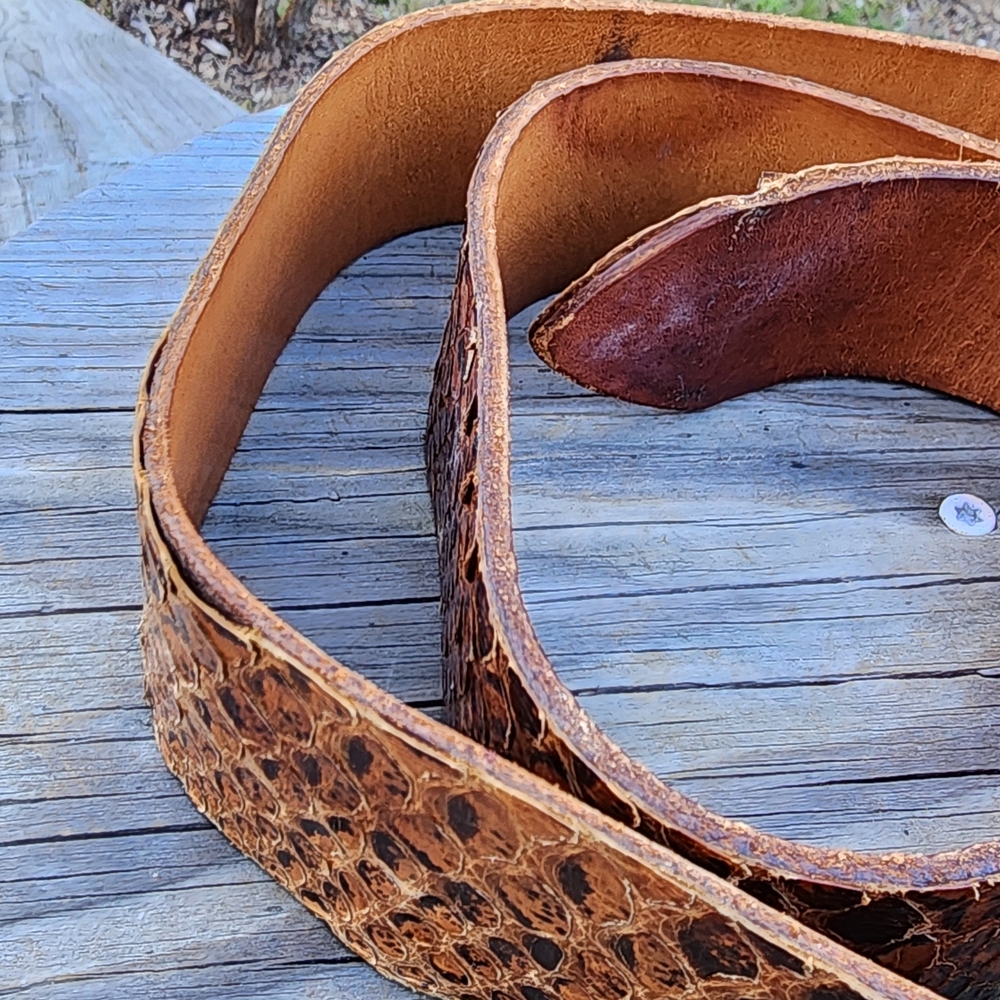 Python Leather Western Belt with K of C With Brass Buckle - Picture 3 of 10